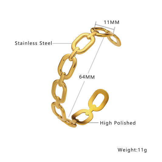 Stainless steel plated 18-karat gold semi-closed chain bracelet