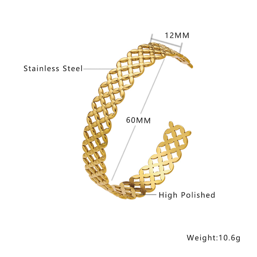 Stainless steel plated 18-karat gold mesh half-open gold bracelet