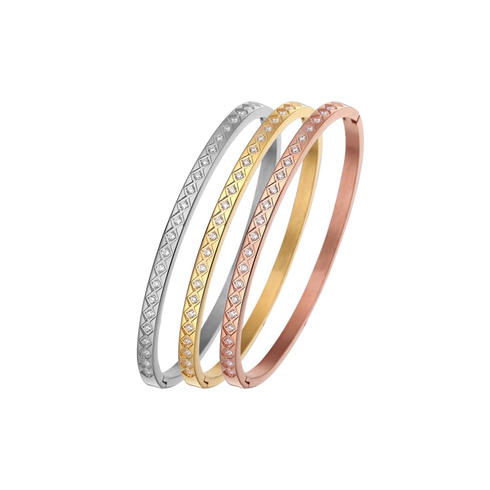 Stainless steel 18K gold plated serial zircon bangle