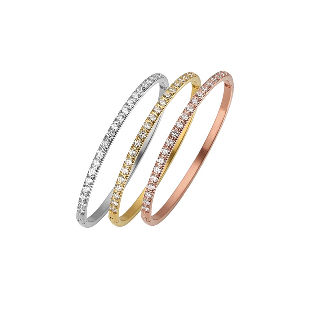 Stainless steel 18K gold plated zircon bangle