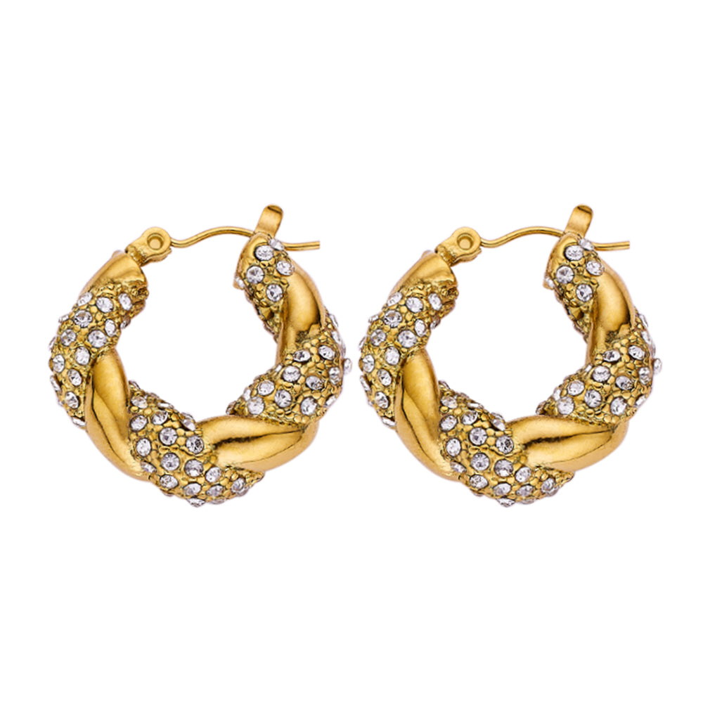 Stainless steel plated 18-karat gold twist earrings with diamond