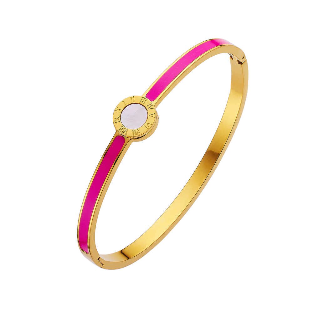 Stainless steel 18K gold plated flange drops bangle