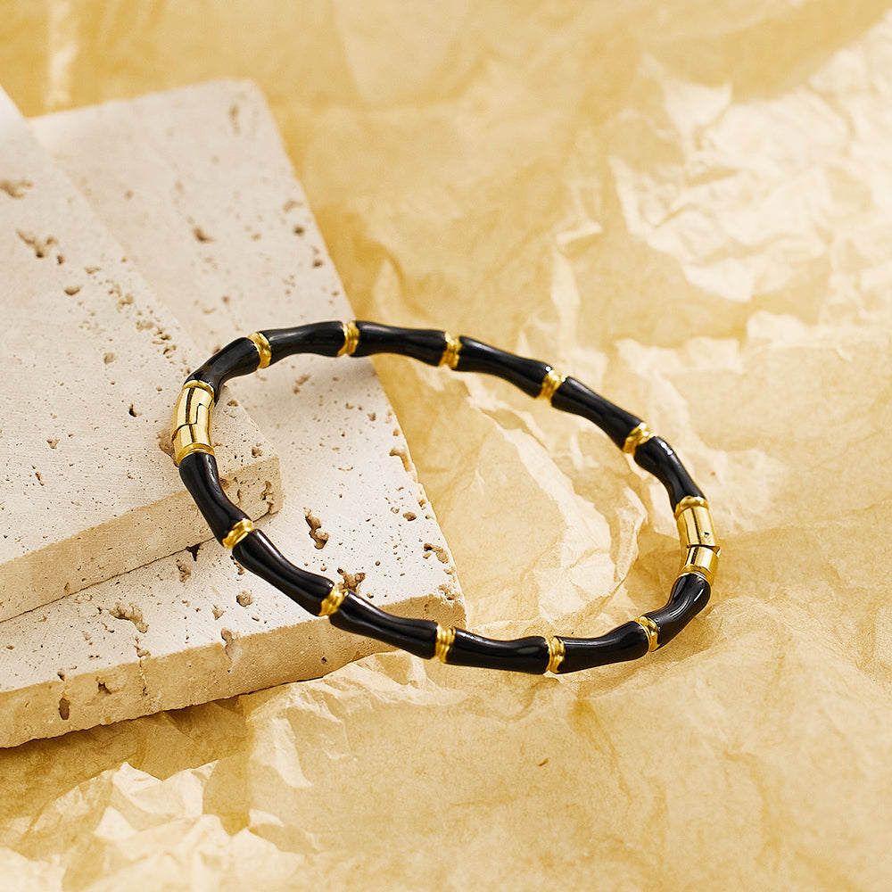 Stainless steel plated 18K gold bamboo bracelet