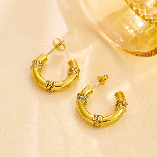 Stainless steel plated 18-karat gold with drill hoop earrings