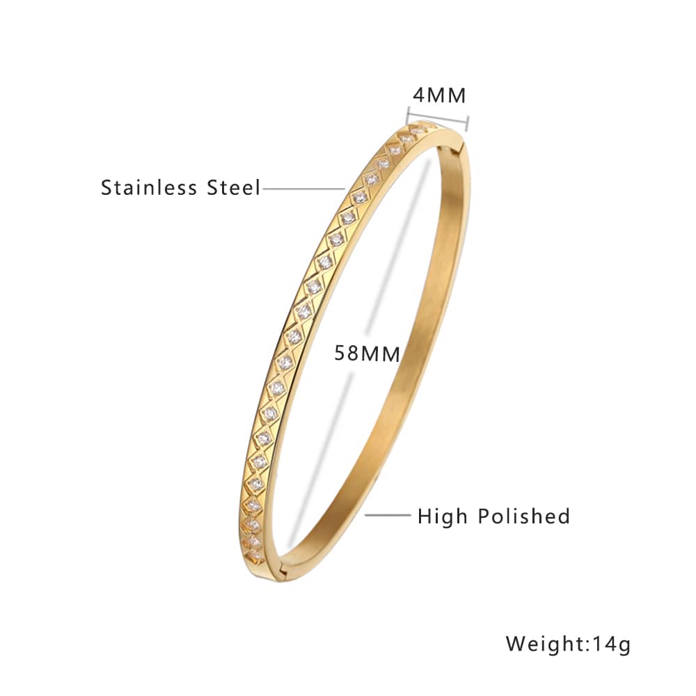 Stainless steel 18K gold plated serial zircon bangle