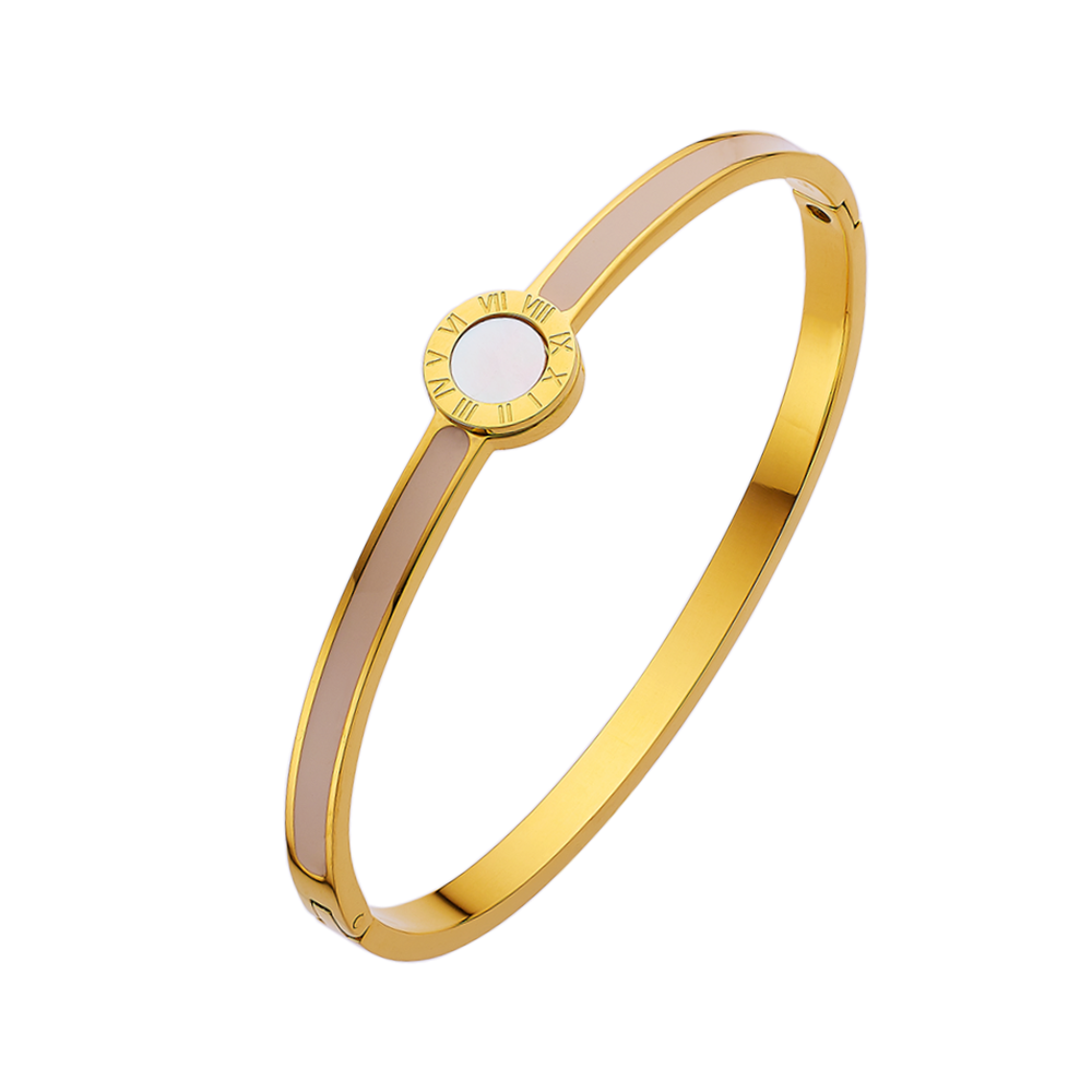 Stainless steel 18K gold plated flange drops bangle