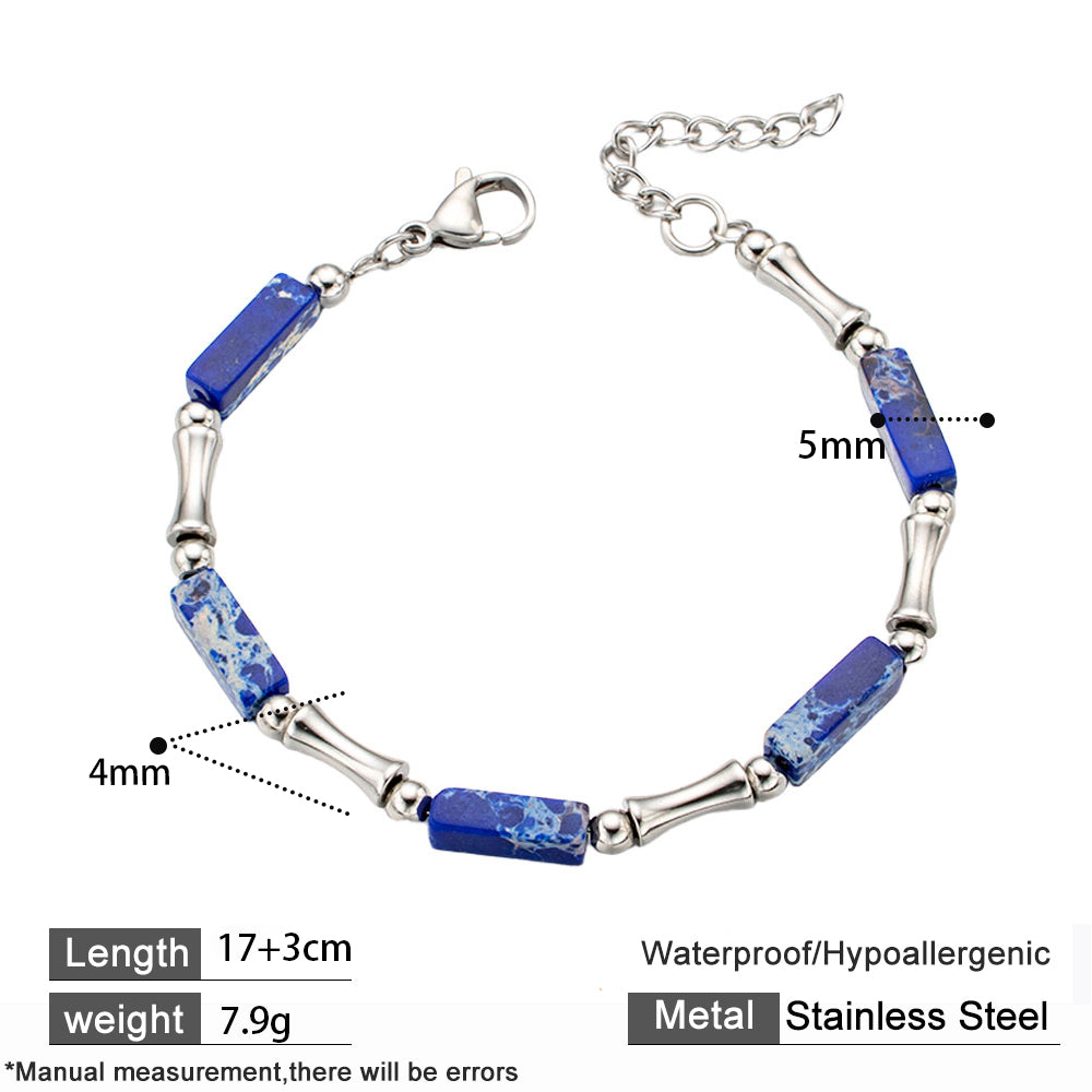 Rainbow Bamboo Bracelet – Multi-Colored Turquoise & Silver 316 Stainless Steel, Bamboo-Shaped Accents