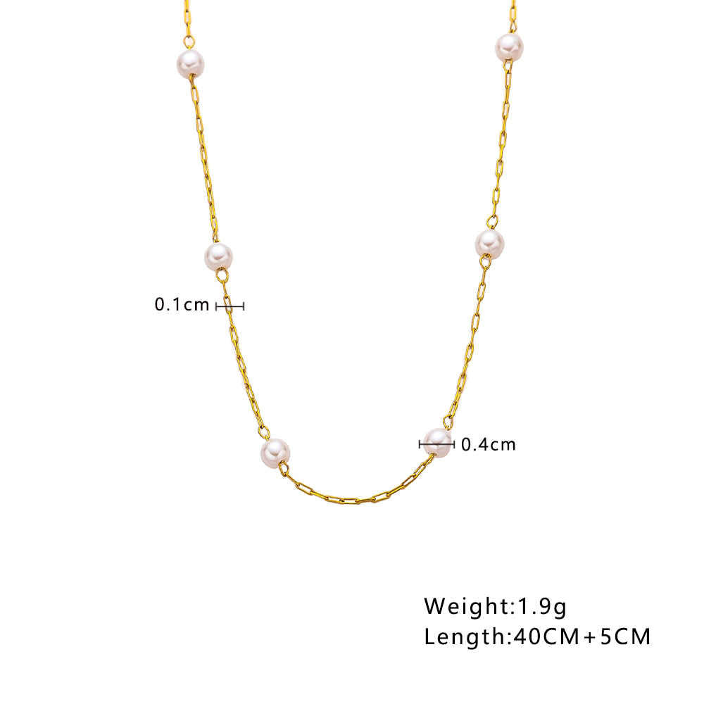 Stainless steel 18K gold-plated pearl necklace