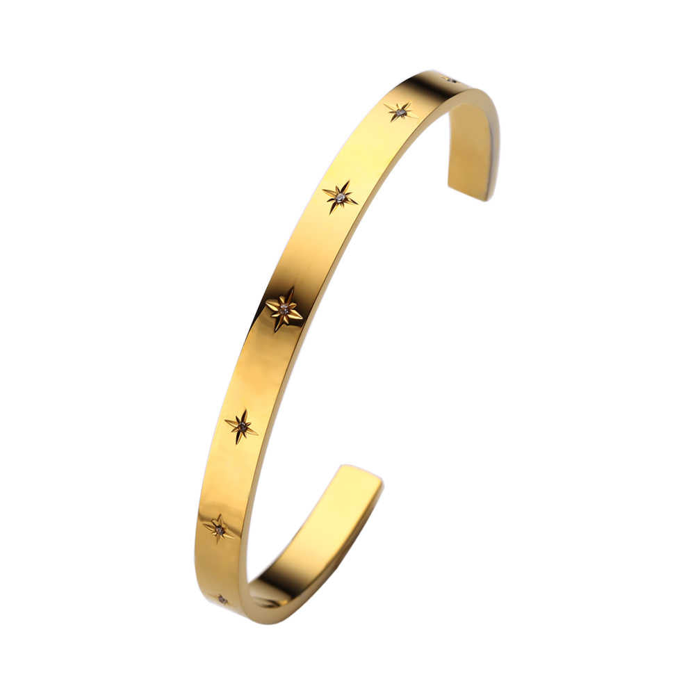 Stainless steel 18K gold plated star bangle