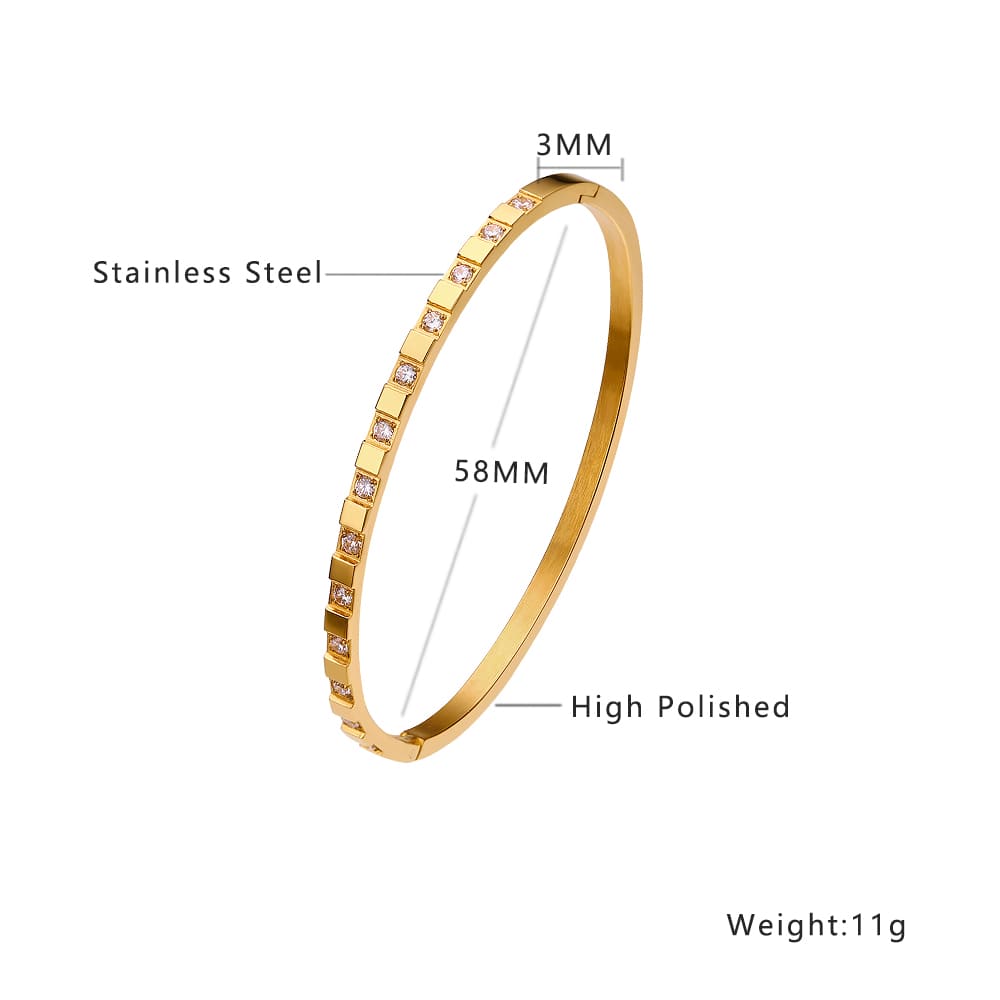 Stainless steel 18K gold plated square zircon bangle