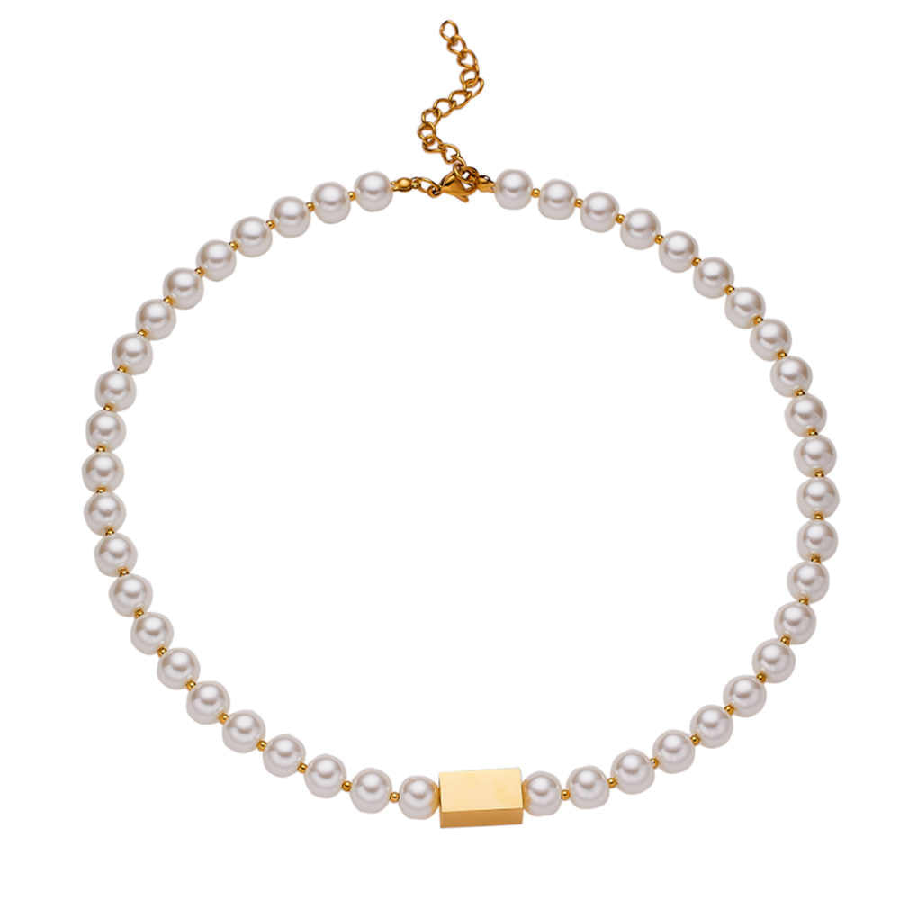 Stainless steel 18K gold plated waterproof pearl necklace