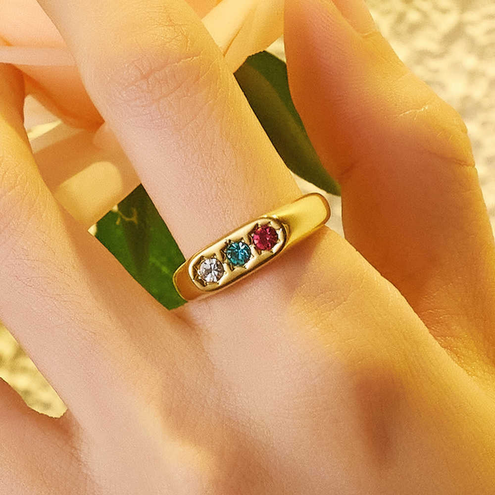 Stainless steel 18k gold plated tricolor zircon ring