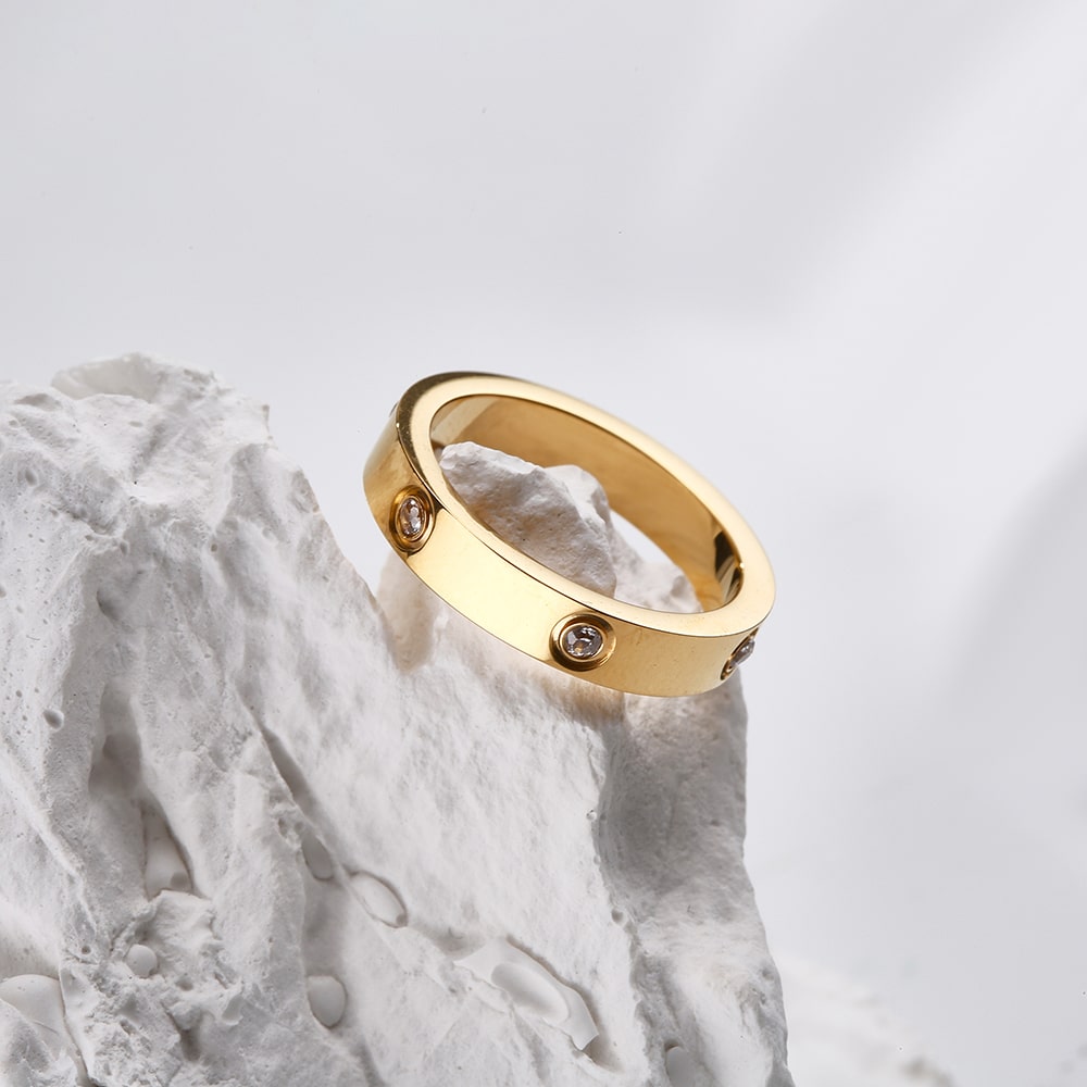 Stainless steel 18k gold plated zircon ring