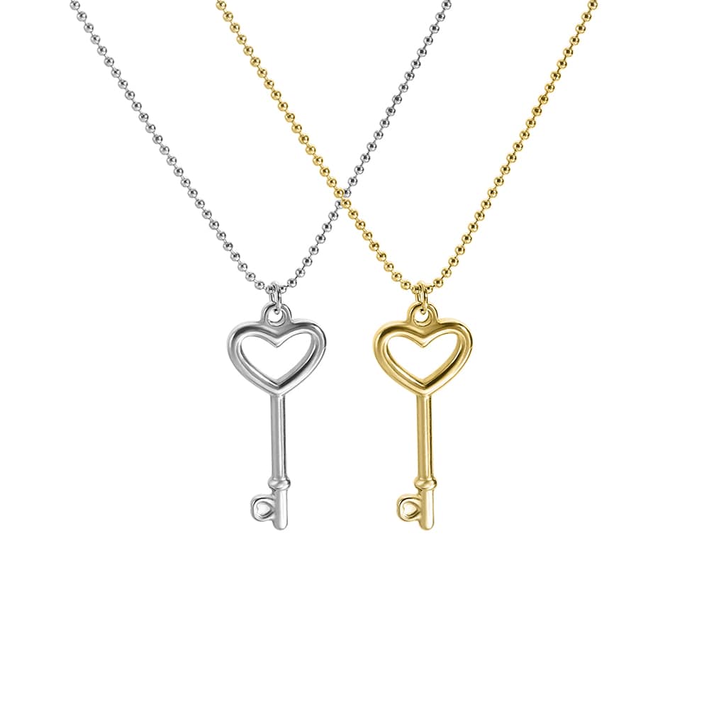 Stainless steel 18k gold plated love key pendant necklace