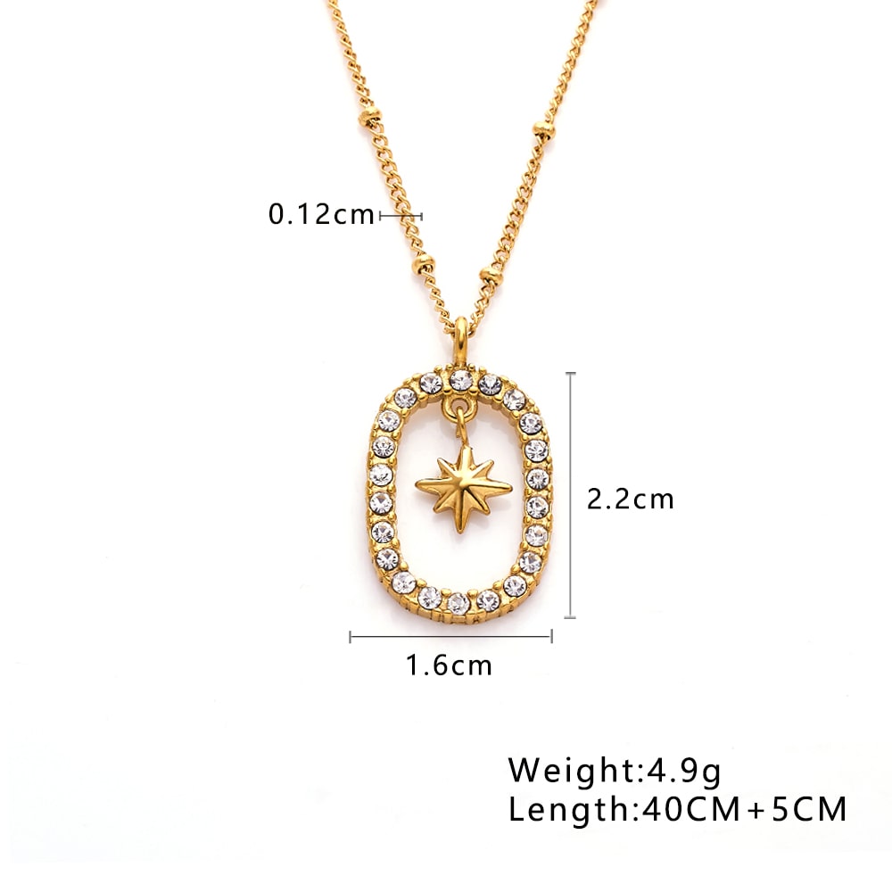 Stainless steel 18k gold-plated zircon star hollow pendant necklace