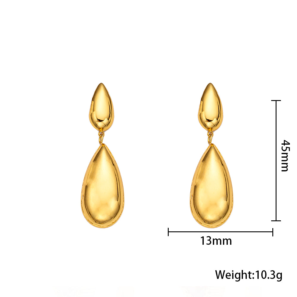 Golden Dewdrop Earrings – 316 Stainless Steel, 18K Gold Plated, Two-Tier Design
