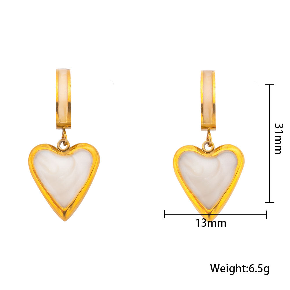 316 Stainless Steel 18K Gold Plated Heart Pendant Earrings | White Enamel Minimalist Jewelry