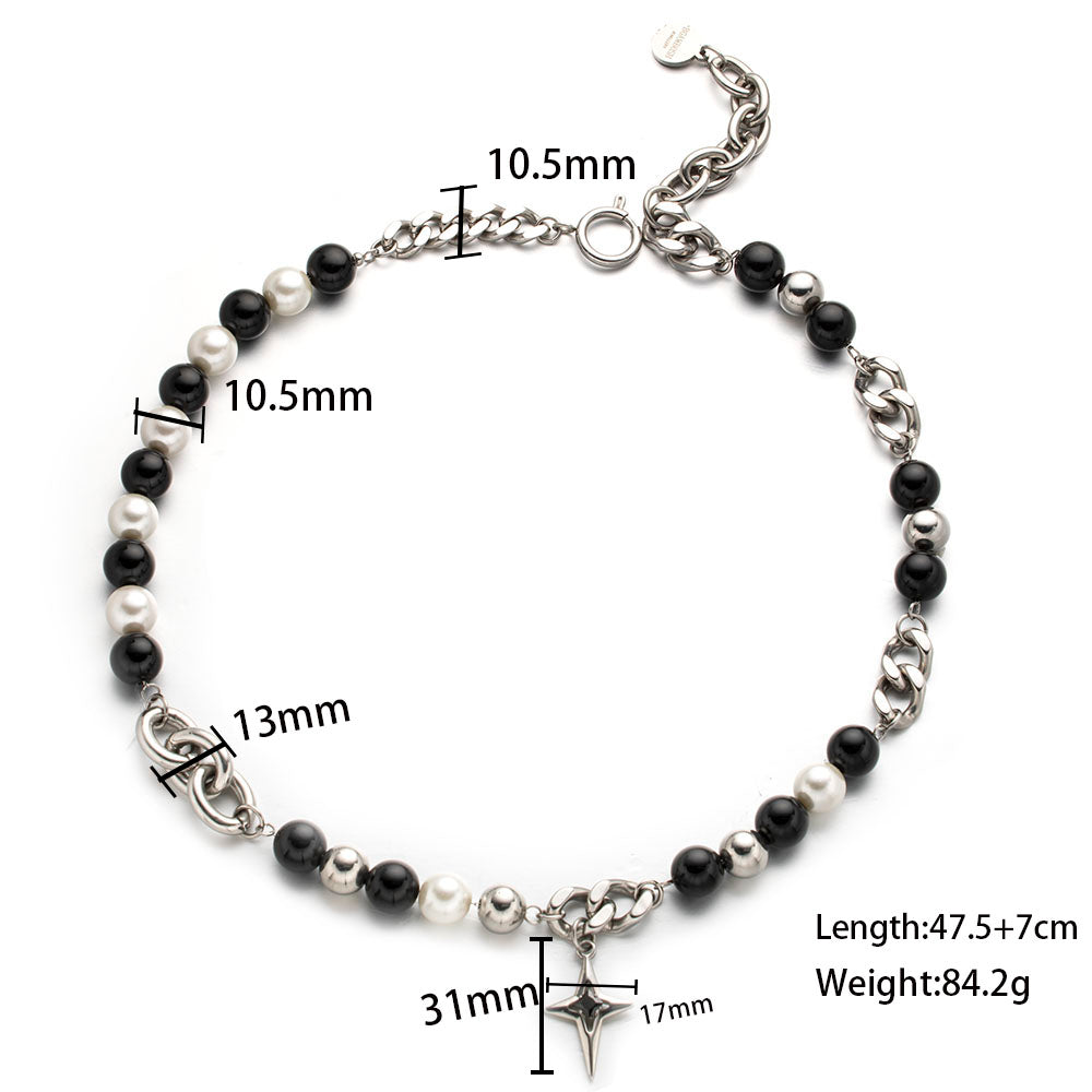 Black & White Cross Beaded Necklace – Unisex Handmade Jewelry with Beads and Cross Pendant