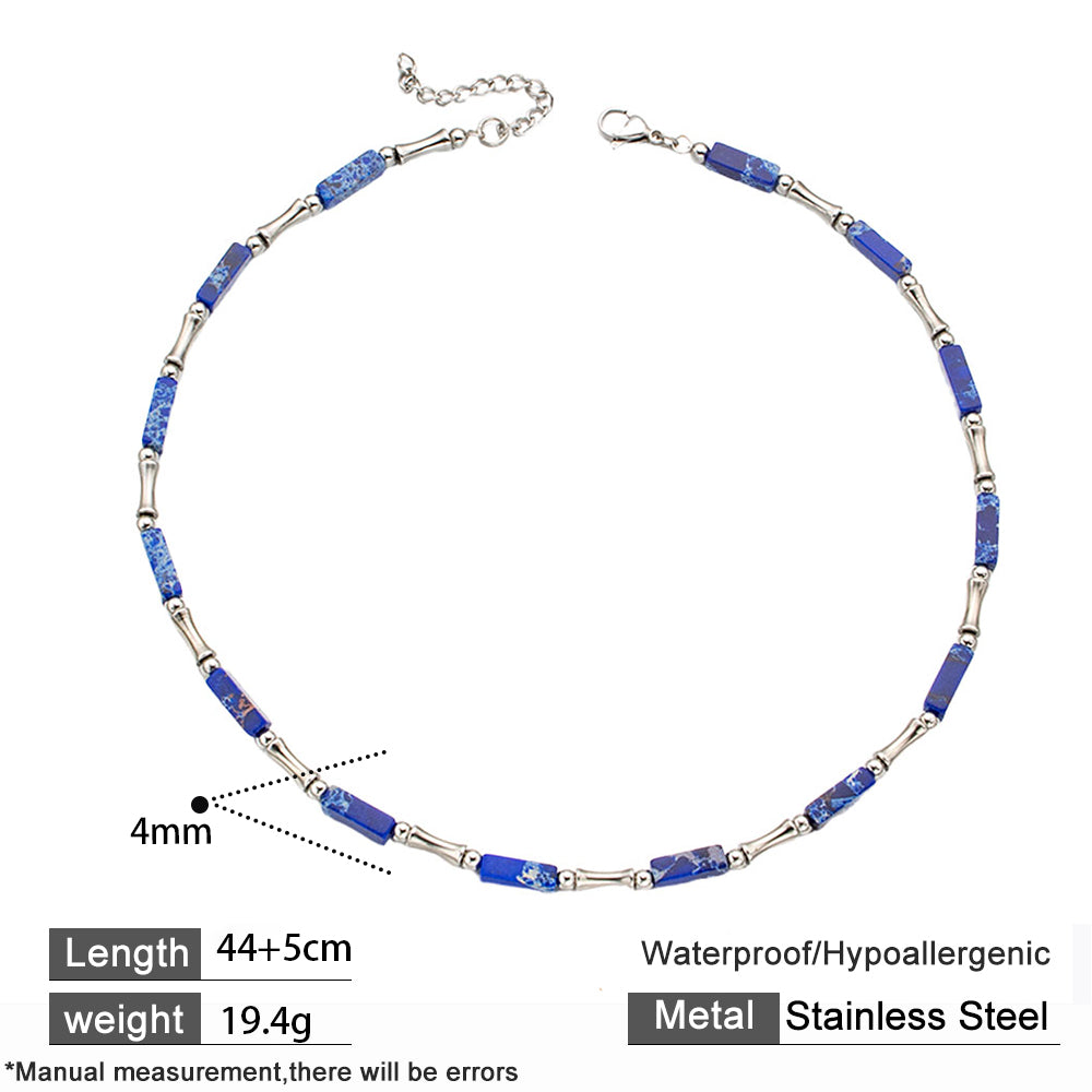 Rainbow Bamboo Necklace – Multi-Colored Turquoise & Silver 316 Stainless Steel, Bamboo-Shaped Accents, Unisex