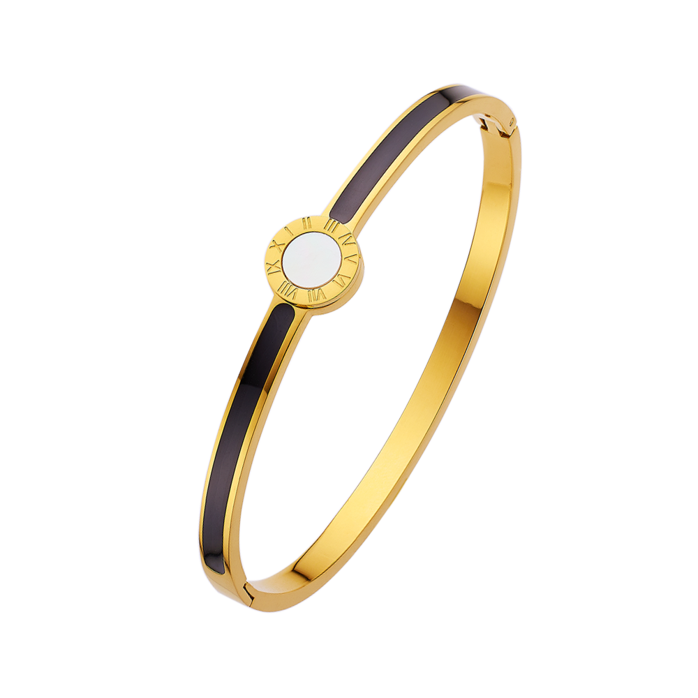 Stainless steel 18K gold plated flange drops bangle