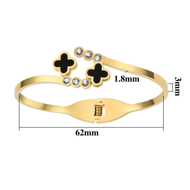 Stainless steel 18K gold plated star four-leaf clover bangle