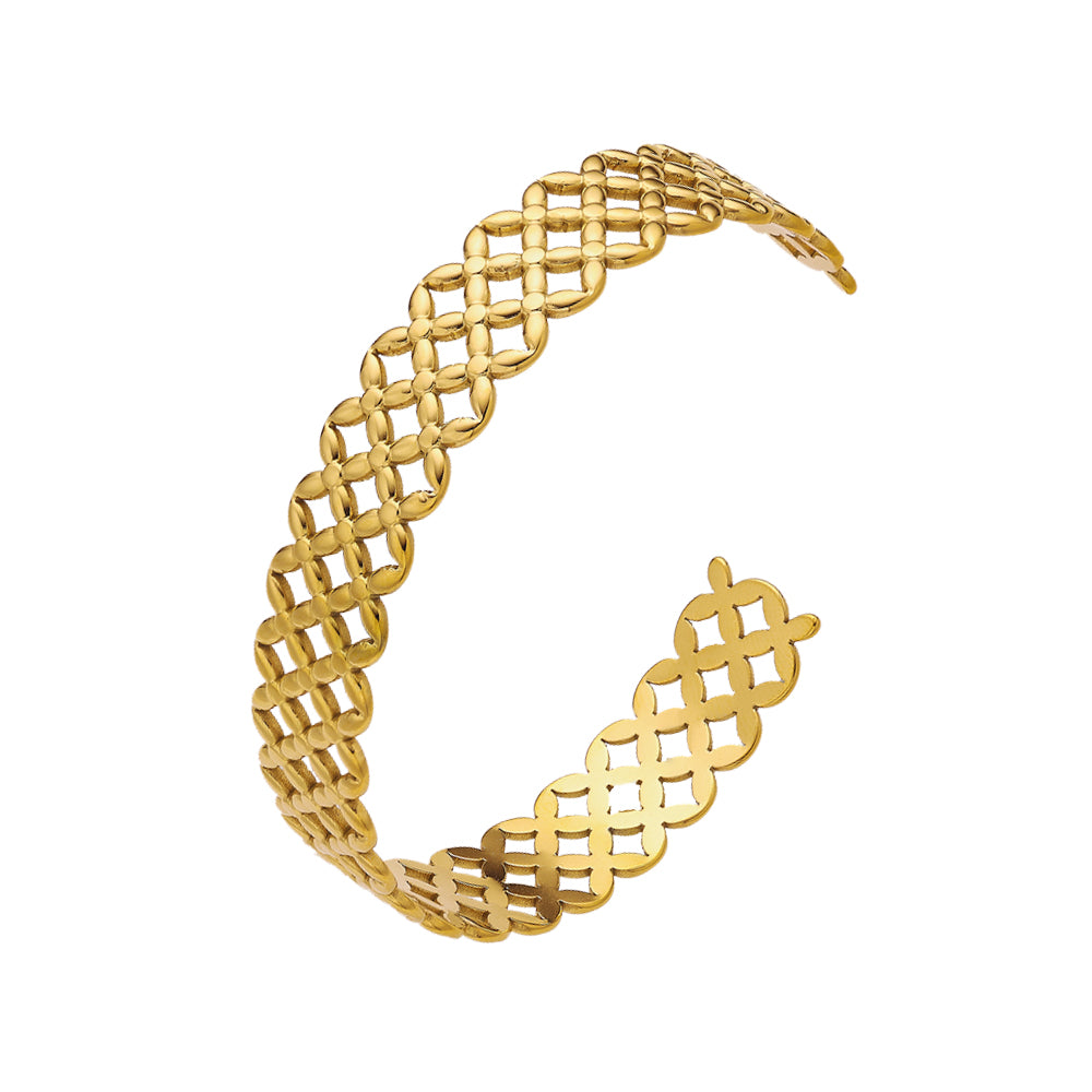 Stainless steel plated 18-karat gold mesh half-open gold bracelet