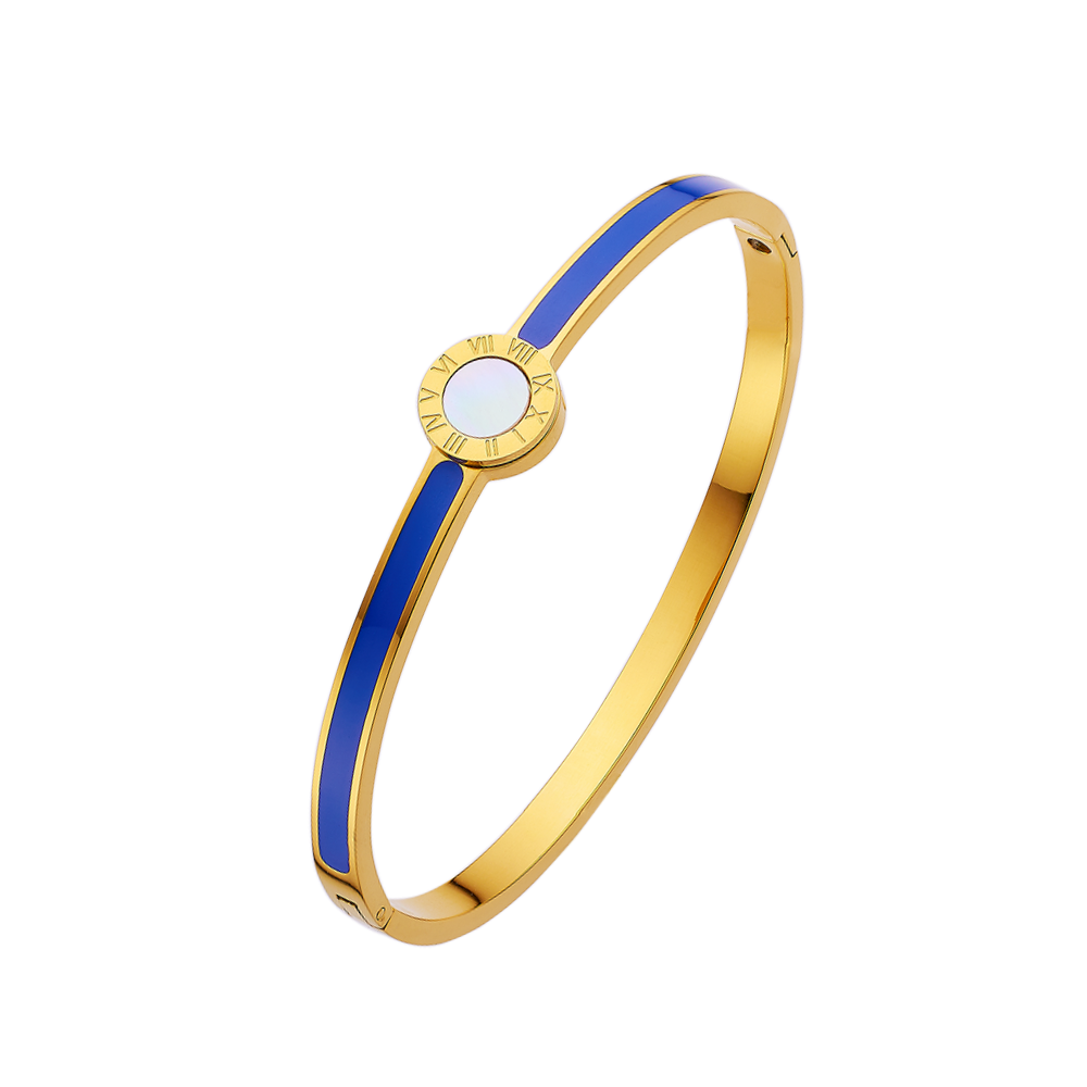 Stainless steel 18K gold plated flange drops bangle