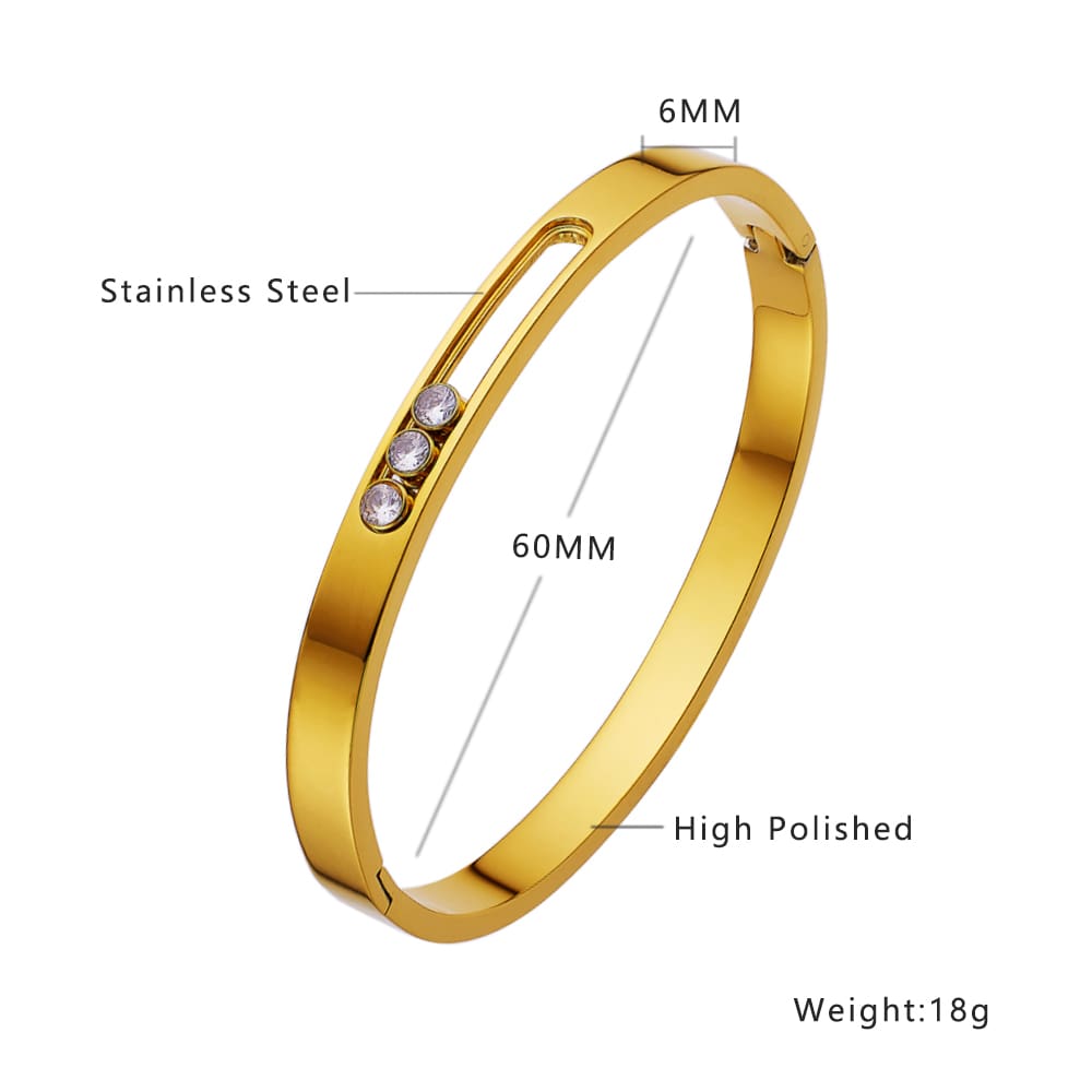 Stainless steel 18K gold plated hollow zircon bangle