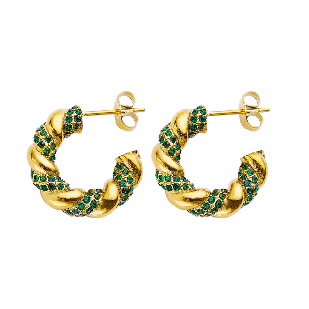 Stainless steel plated 18-karat gold twist earrings with diamond