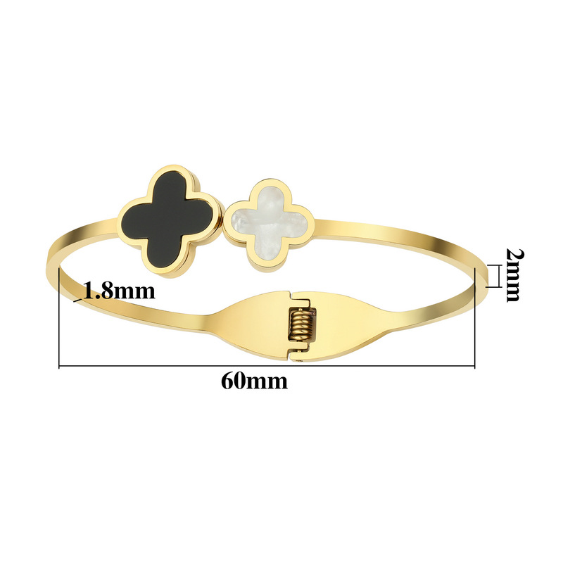 Stainless steel 18K gold plated star four-leaf clover bangle