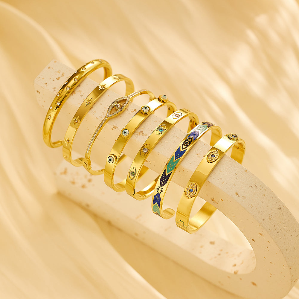 Stainless steel plated 18-karat gold eye bracelet