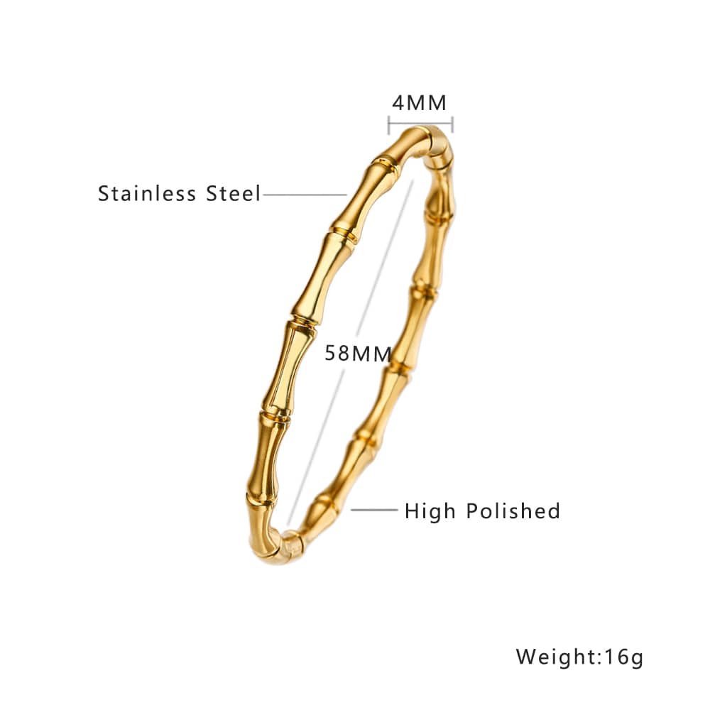 Stainless steel 18K gold plated bamboo bangle