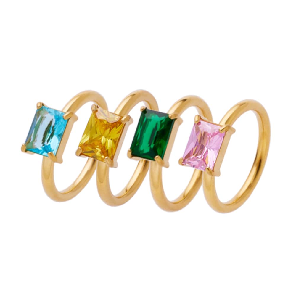 Stainless steel 18k gold plated gemstone agate ring