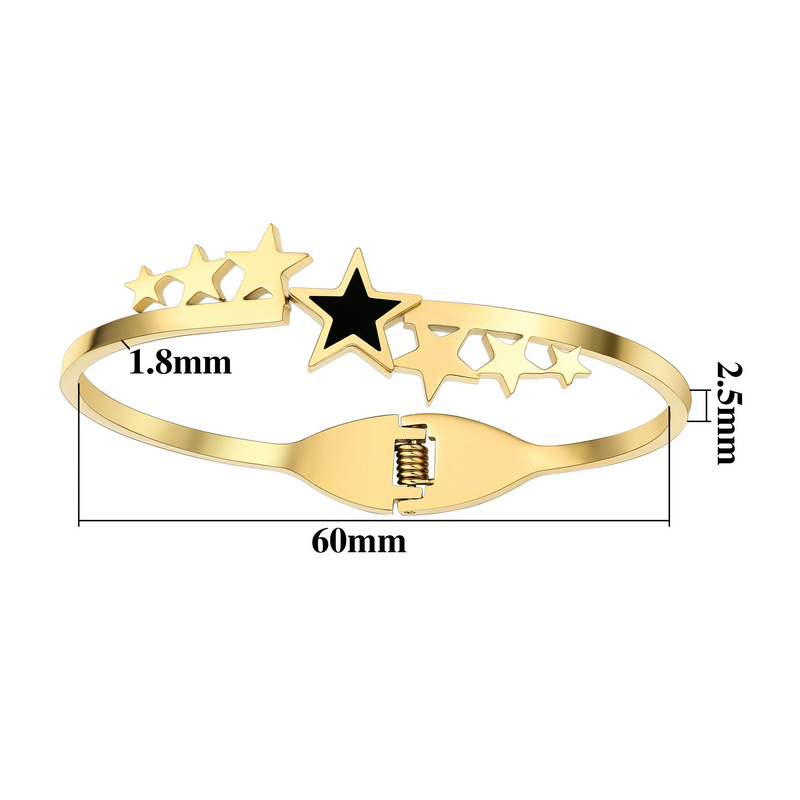 Stainless steel 18K gold plated star four-leaf clover bangle