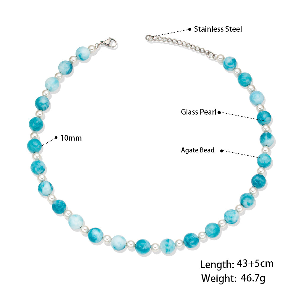 Agate & Glass Beads Blue Necklace – Tears of the Ocean