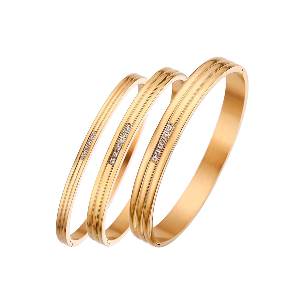 Stainless steel 18K gold plated three-layer zircon bangle