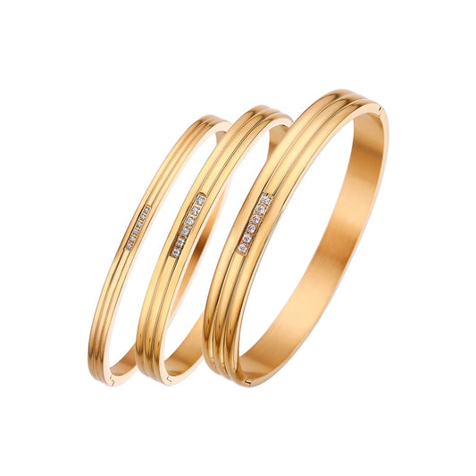 Stainless steel 18K gold plated three-layer zircon bangle