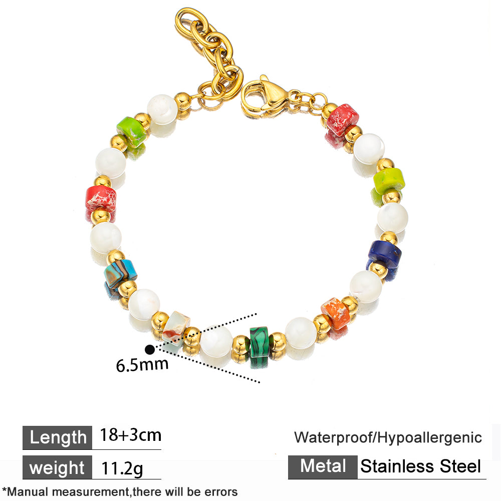 Aurora Pearl & Imperial Stone Bracelet – 18K Gold Vacuum-Plated 304 Stainless Steel
