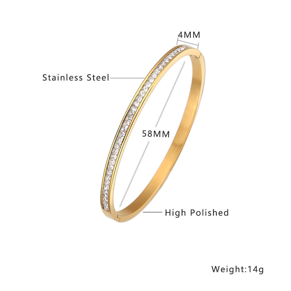 Stainless steel 18K gold plated zircon bangle