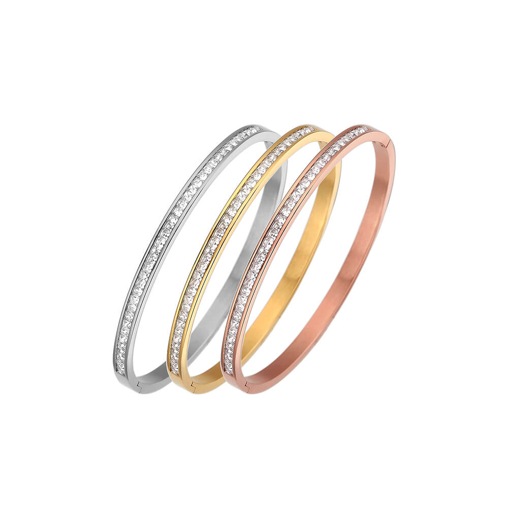 Stainless steel 18K gold plated zircon bangle