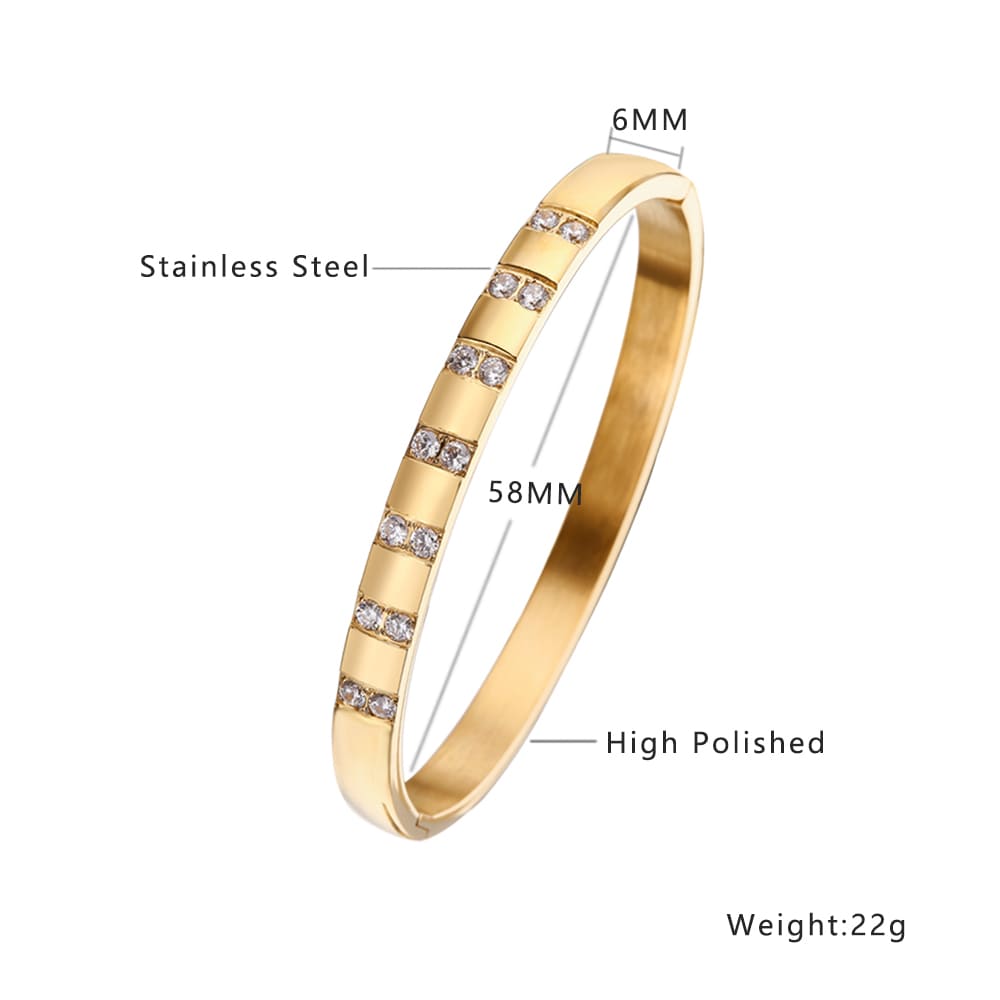 Stainless steel 18K gold plated three diamond zircon bangle