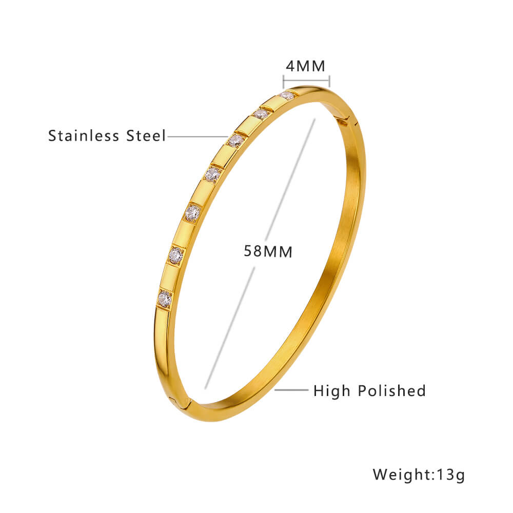 Stainless steel 18K gold plated zircon bangle