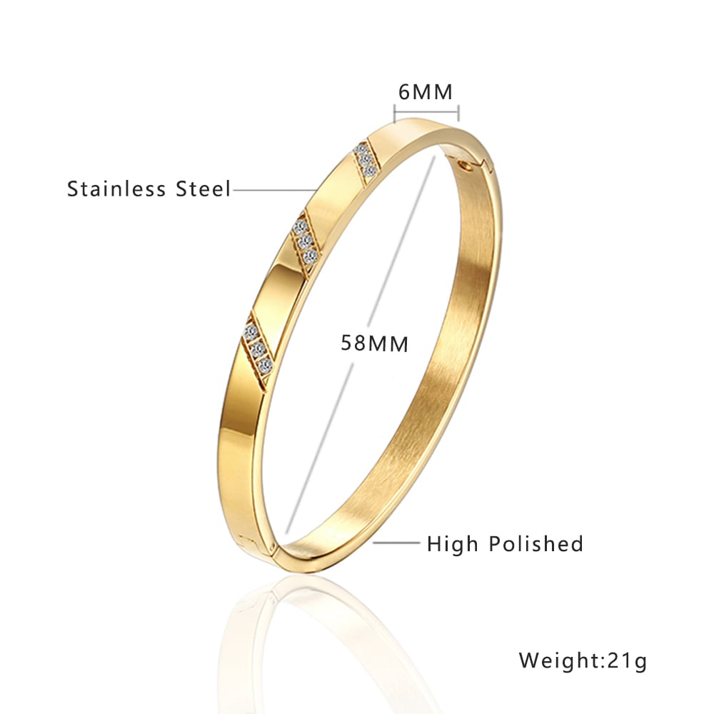 Stainless steel 18K gold plated parallelogram zircon bangle