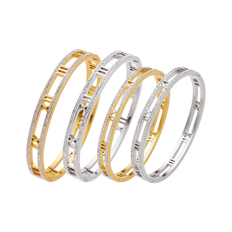 Stainless steel plated 18-karat gold two-row diamond bracelet