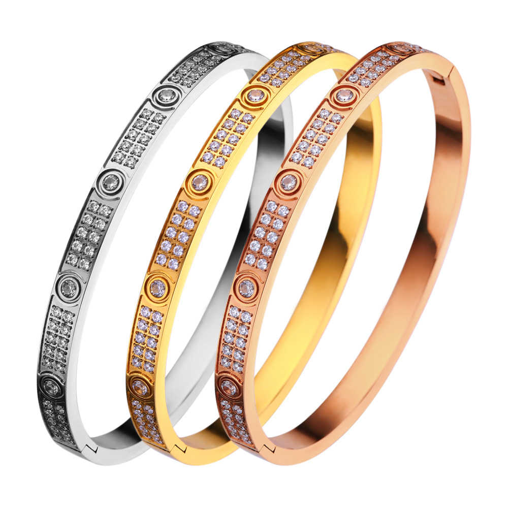 Stainless steel 18K gold plated zircon bangle