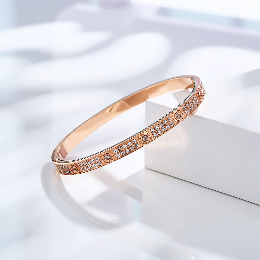 Stainless steel 18K gold plated zircon bangle