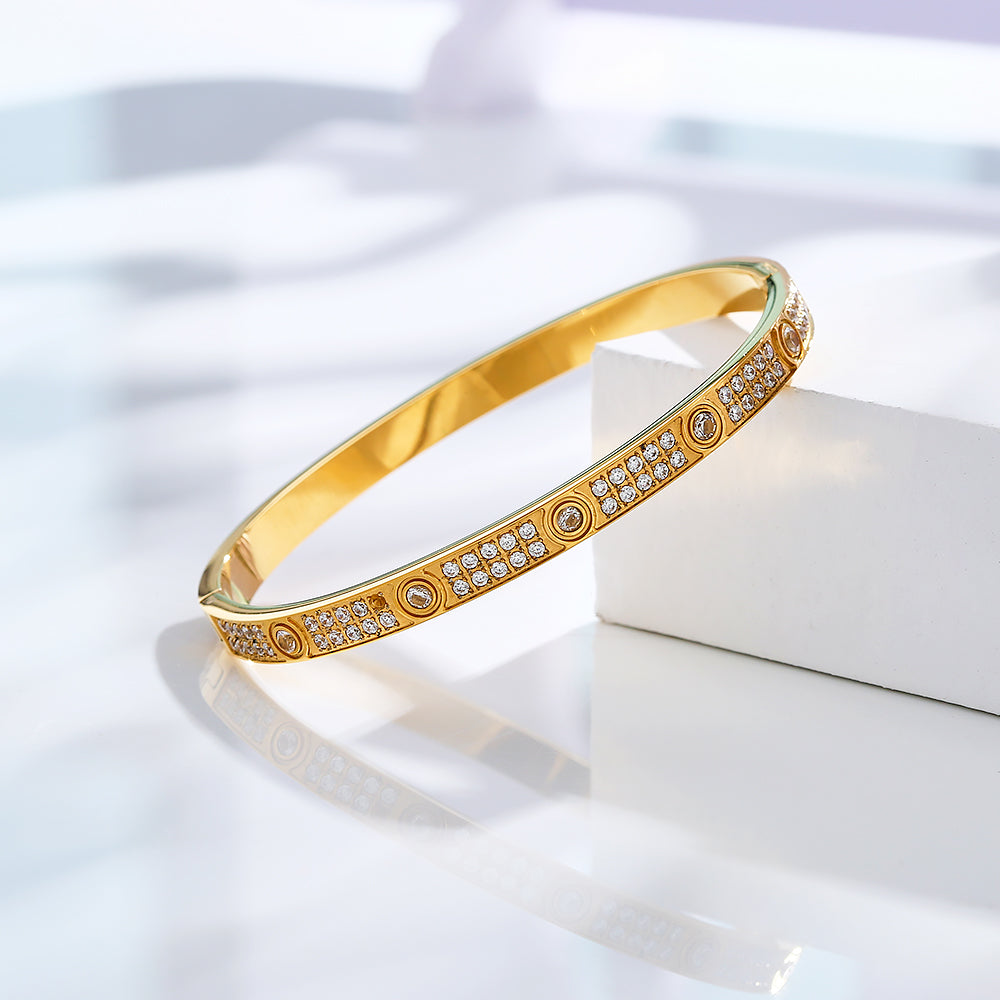 Stainless steel 18K gold plated zircon bangle