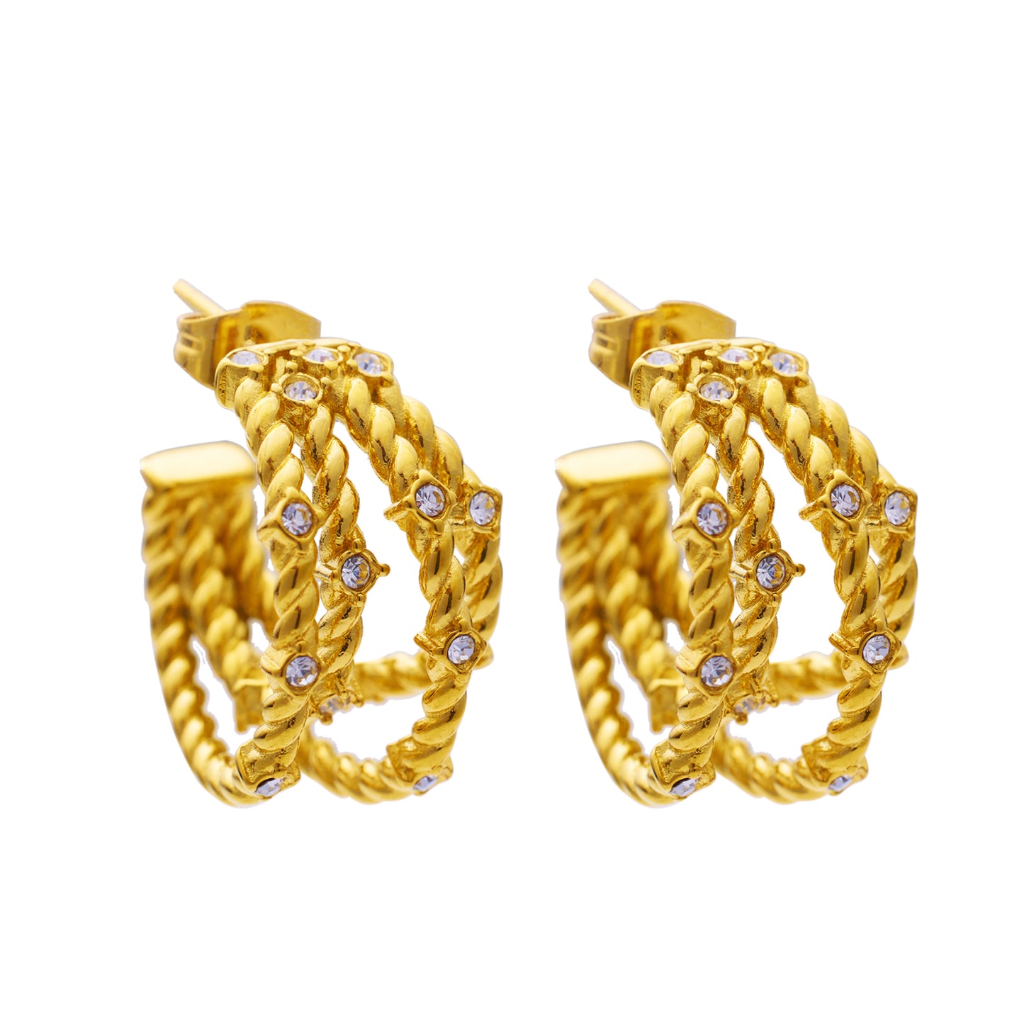 18-karat gold cord earrings in stainless steel