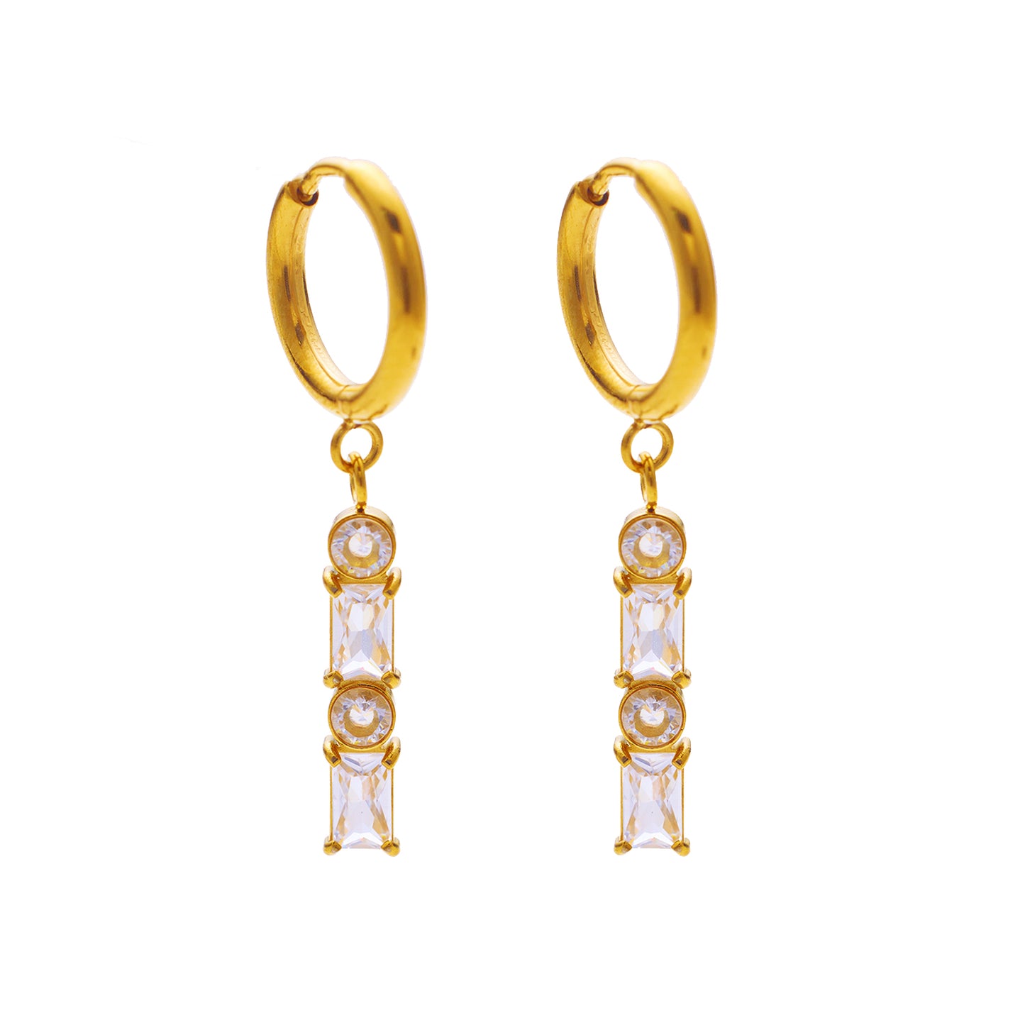 Stainless steel plated 18-karat gold diamond chain earrings