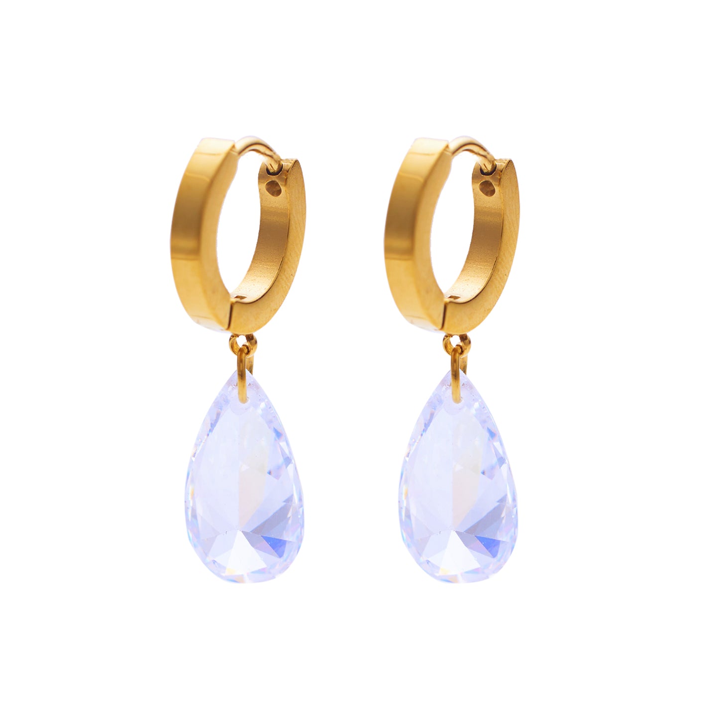 Stainless steel plated 18-karat gold with bright diamond earrings